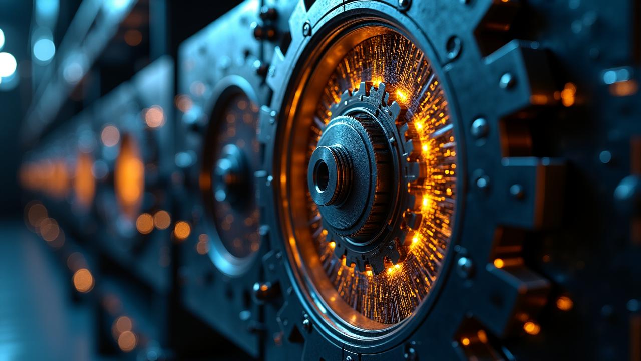 A highly secure digital bank vault representing cybersecurity in finance